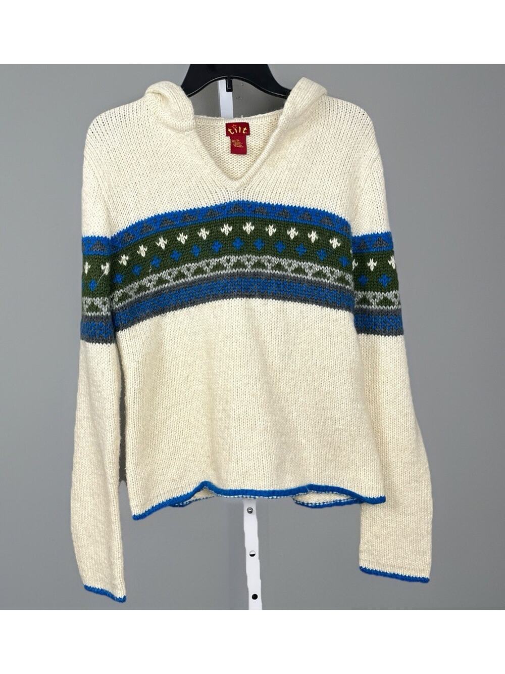 Vintage Y2K Tilt Hooded Sweater Juniors XL Fair Isle Grunge Made In Hong Kong